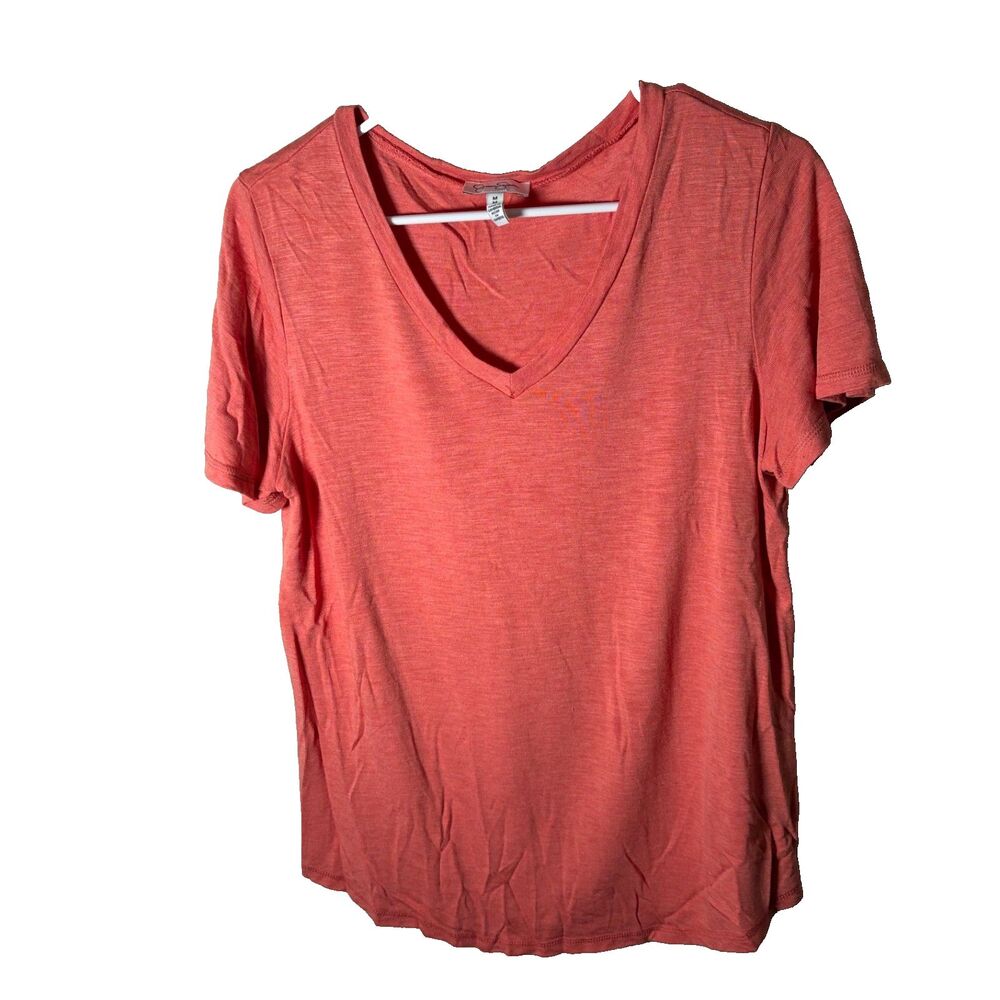 Jessica Simpson T-Shirt Women's Medium V-Neck Pink Knit Short Sleeve Casual
